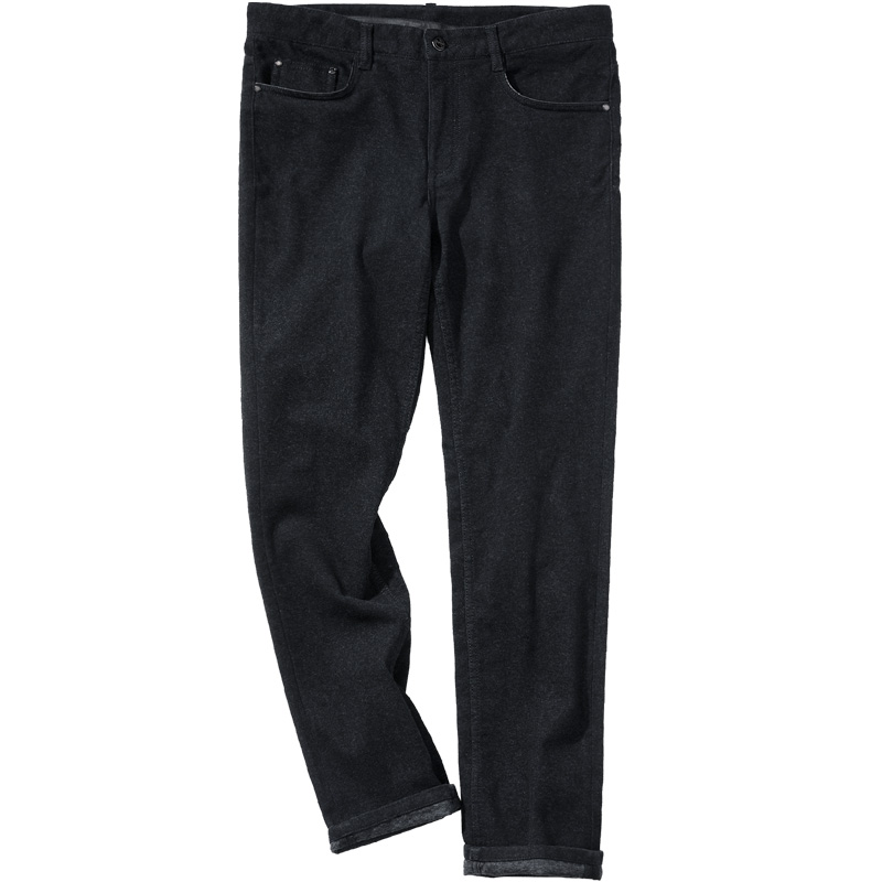 千纸鹤 韩版水洗裤子男双向磨毛纯色休闲裤黑色舒适棉裤9986