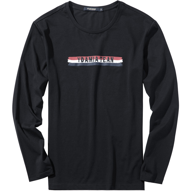 千纸鹤男t恤长袖 圆领针织印花字母打底修身体恤衫2019新款2320