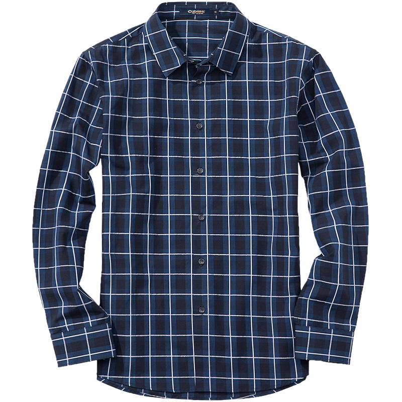 千纸鹤格子衬衫男长袖修身潮流衬衣时尚百搭休闲上衣1331