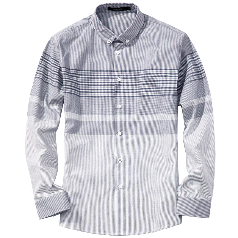 千纸鹤1336条纹修身衬衫男长袖休闲商务棉质韩版寸衫上衣男1336