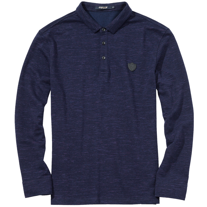 千纸鹤2019新款男士长袖t恤修身休闲针织布门筒领打底衫2317