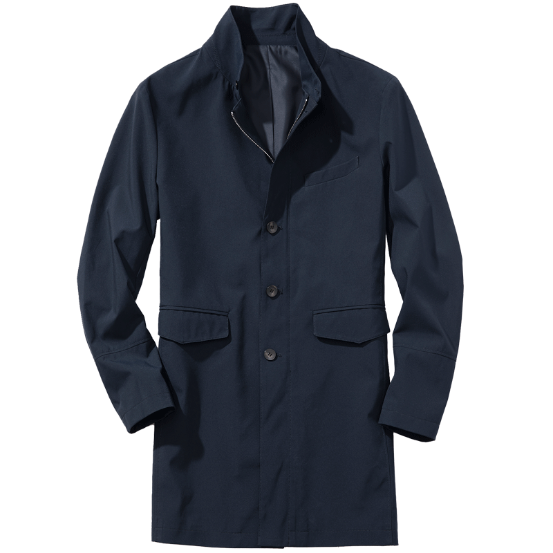 千纸鹤风衣男针织布纯色修身中长款韩版帅气欧美外套潮3275