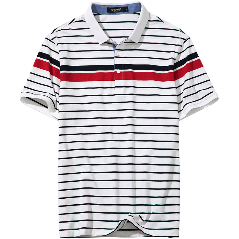 千纸鹤男装T恤男2018新款青年时尚商务休闲条纹短袖POLO衫T恤男 2690