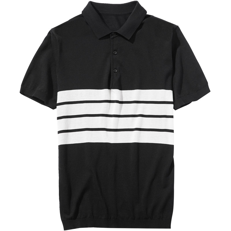 千纸鹤2375条纹T恤男短袖韩版潮流百搭休闲男士T恤衫修身Polo衫男2375