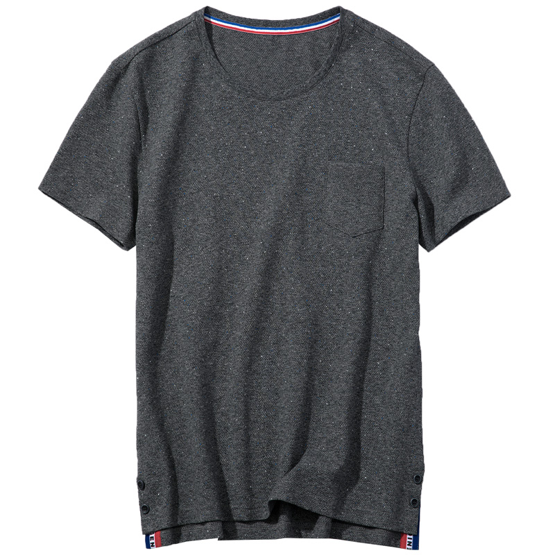 千纸鹤2671夏季新款T恤前短后长时尚开叉小衫欧美风提花上衣2671