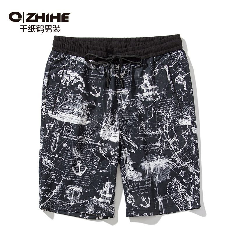 千纸鹤8203夏新款男休闲裤宽松五分短裤潮流时尚男青年印花裤8203