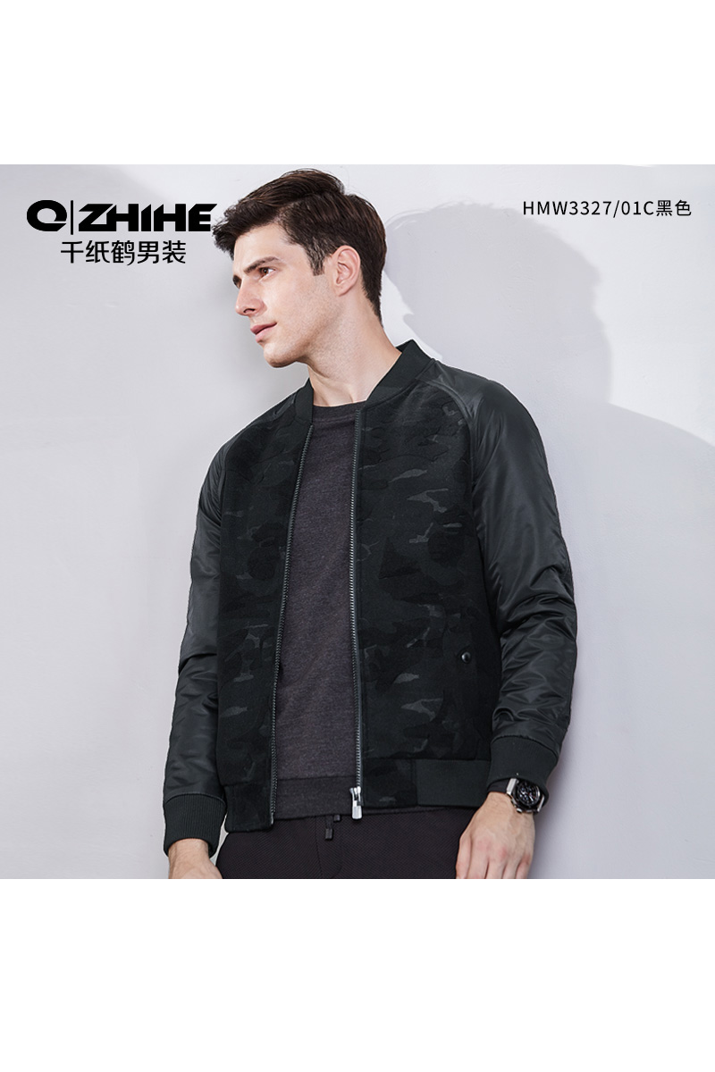 千纸鹤男装秋装2018新款棒球服夹克 青年迷彩外套休闲上衣潮3327