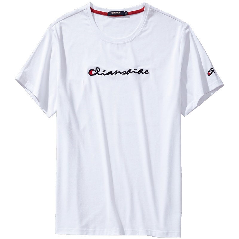 千纸鹤男装短袖T恤2019新款欧美简约圆领字母绣花半袖上衣男20058