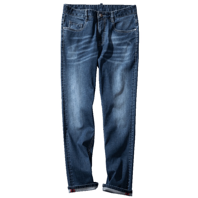 千纸鹤牛仔裤男修身新款猫须磨白韩版简约时尚刺绣直筒裤子80106