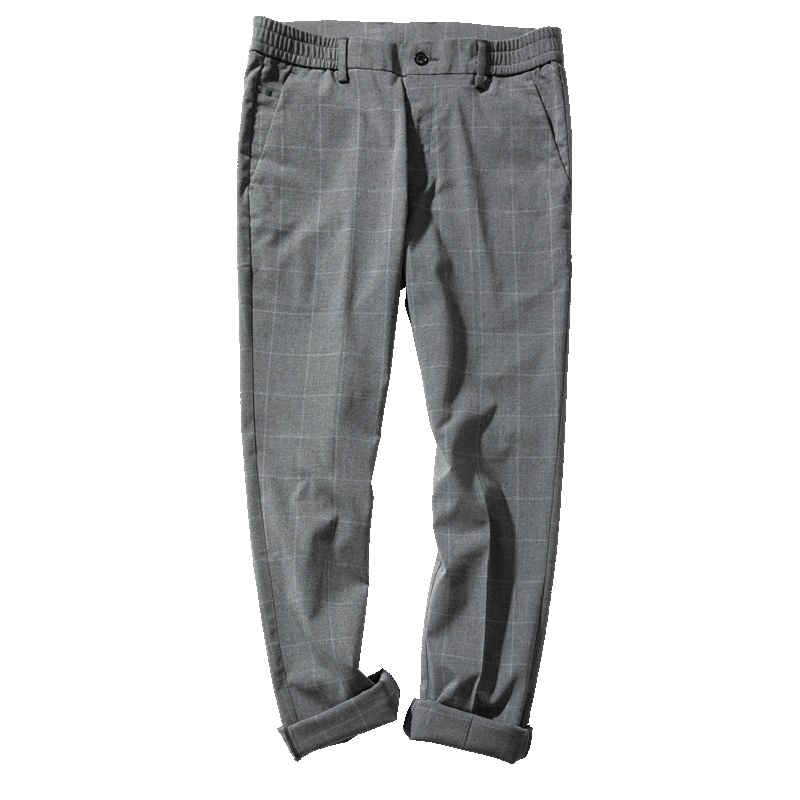 千纸鹤男装韩版休闲裤2019新款时尚修身长裤英伦格纹男裤子70116