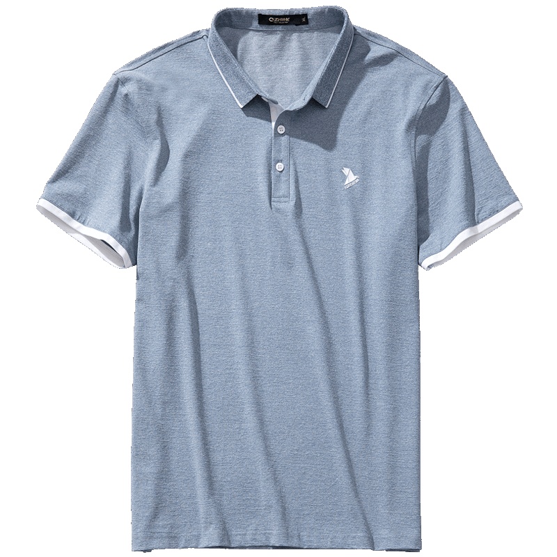 千纸鹤短袖翻领polo衫 男2019新款男装韩版时尚休闲印花T恤25013