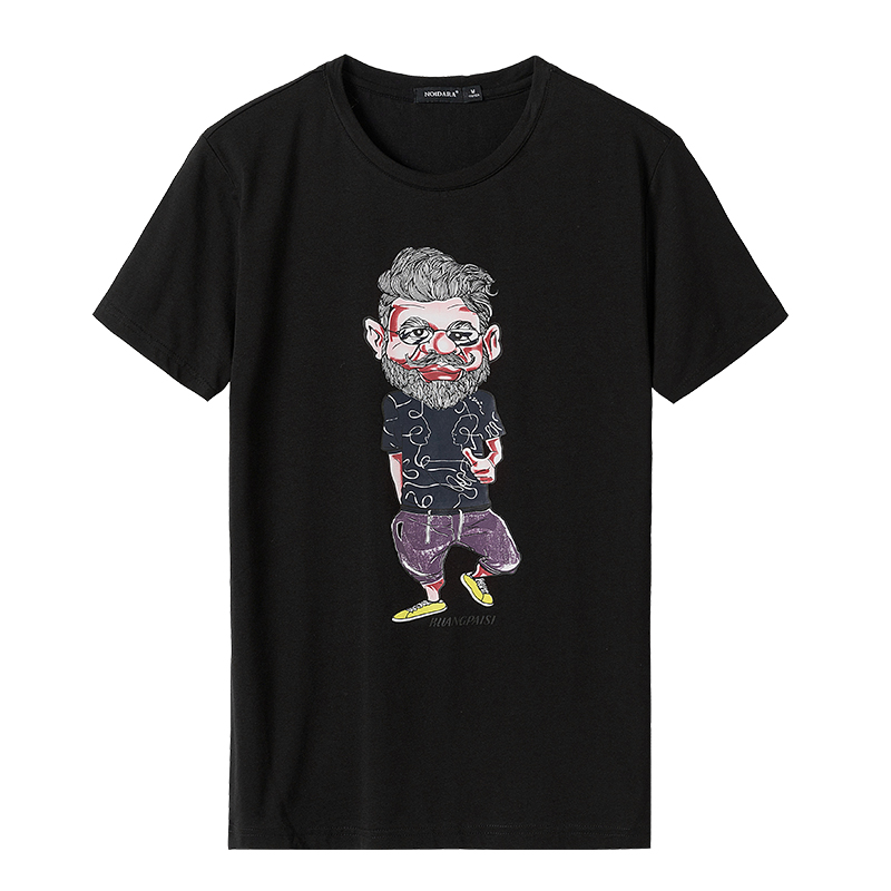 2018夏装新品时尚潮流大叔印花圆领男士短袖T恤