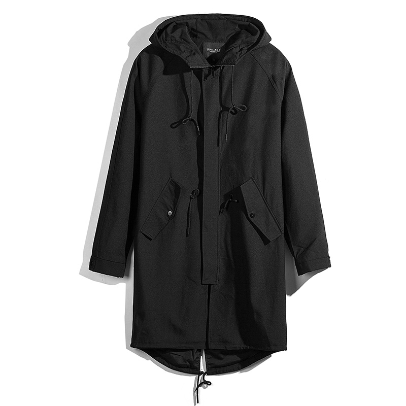 秋装新品男款时尚个性四合扣连帽中长款风衣