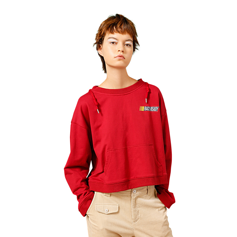 初语卫衣女短款宽松纯棉套头薄款可两穿露脐女装