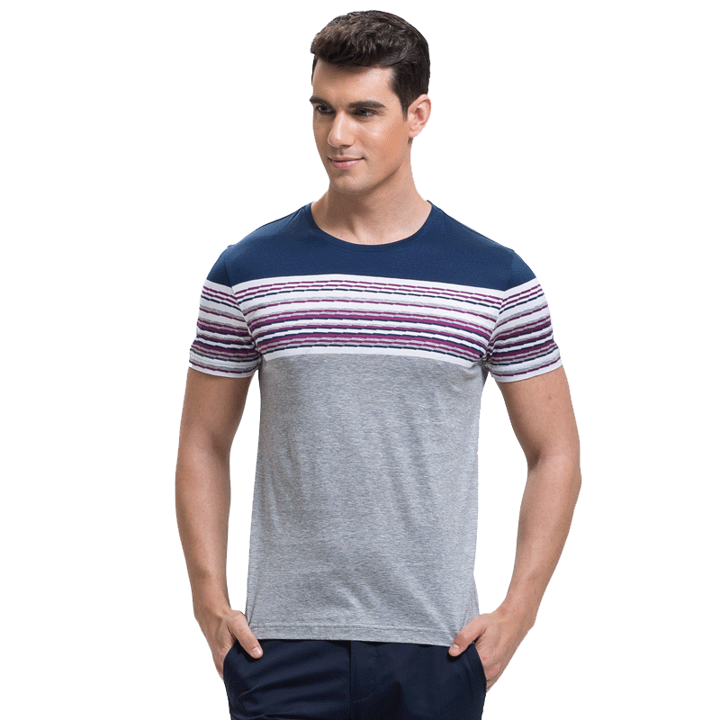 才子男装（TRIES）短袖T恤 男士简约条纹拼色时尚百搭休闲短袖T恤8272E9022