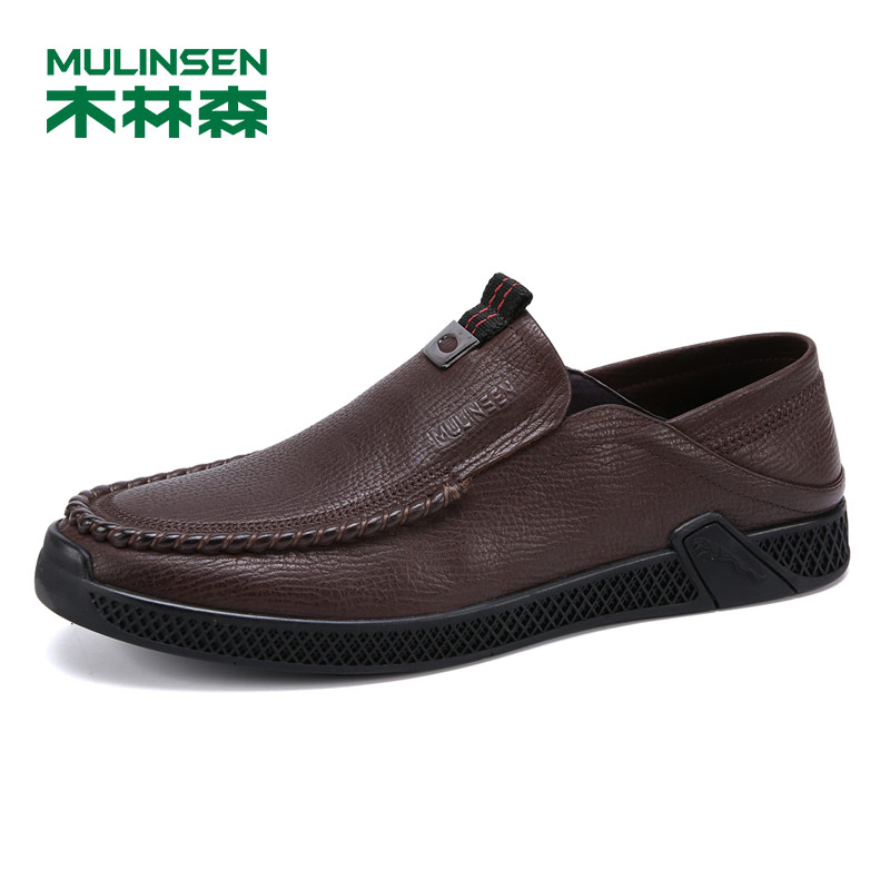 【2019春上新】木林森男鞋春季商务休闲鞋真皮一脚蹬鞋子SS97112
