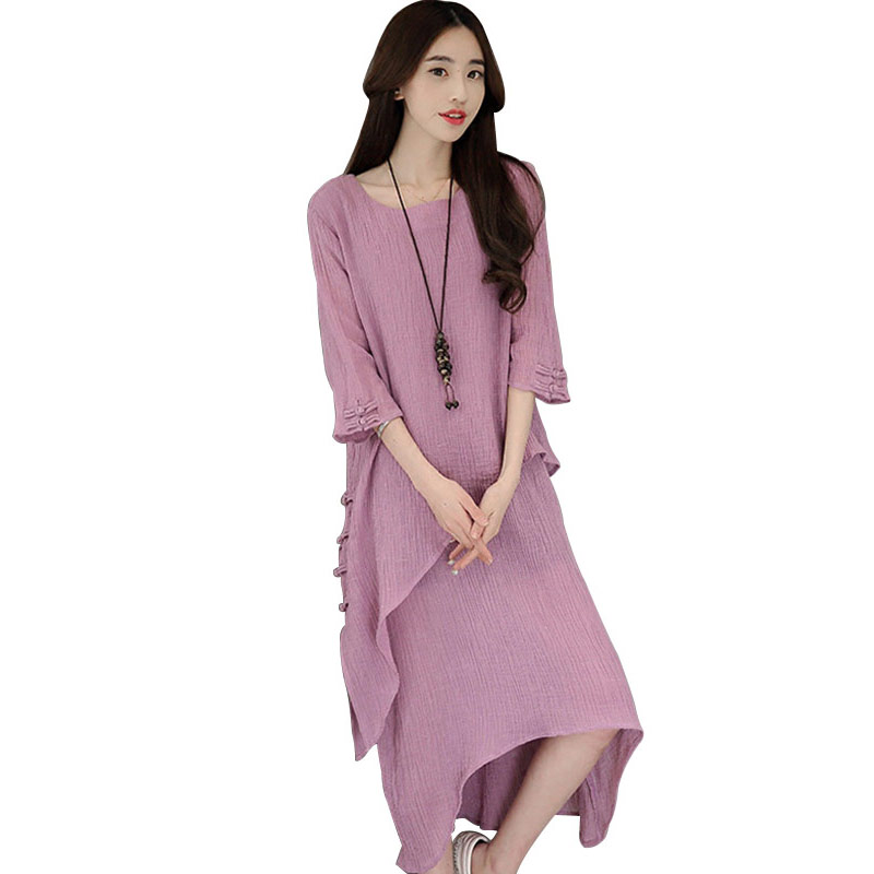 丝柏舍2017春季新款女装圆领宽松纯色气质不规格下摆连衣裙S71R0101