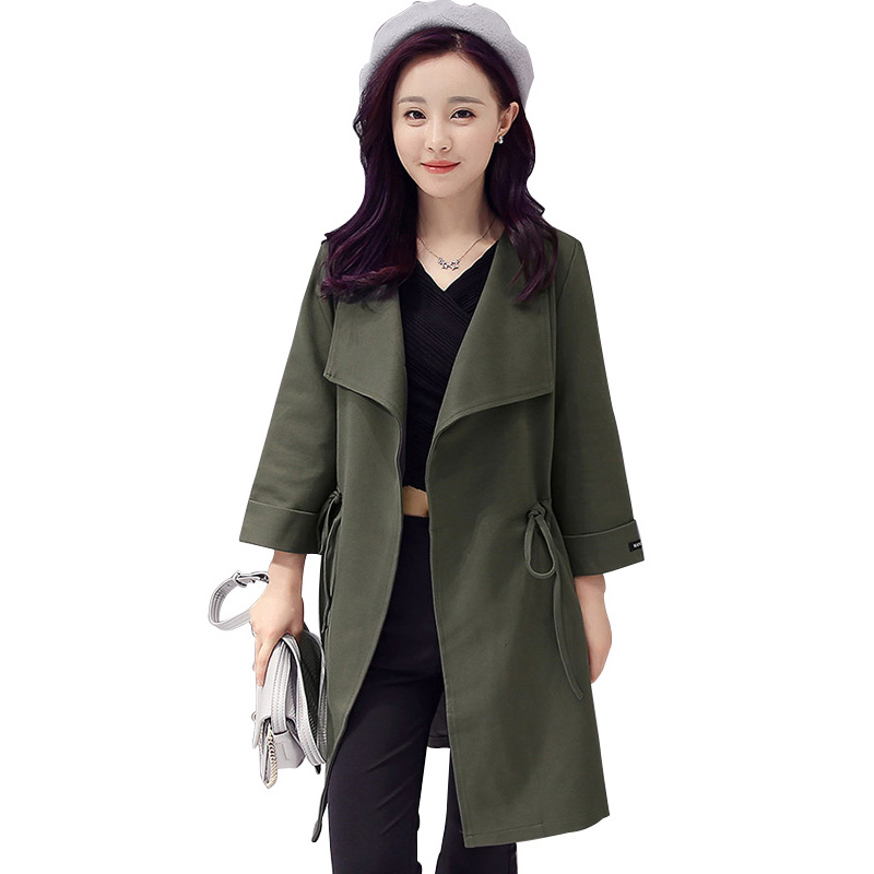丝柏舍2018年秋季新款纯色大翻领口袋修身中长款风衣 女S73R0154F