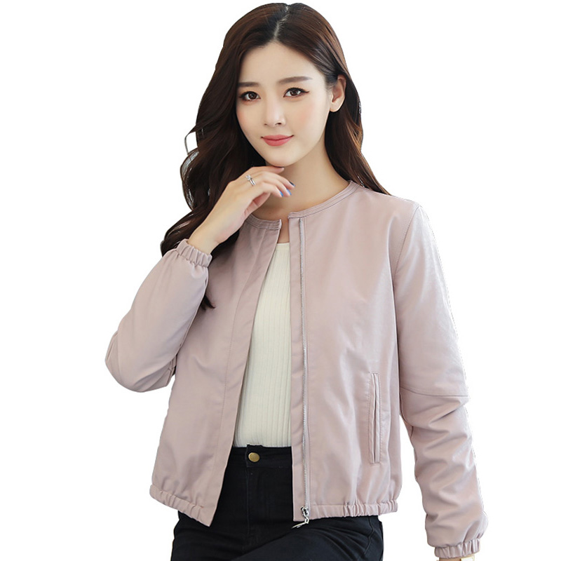 丝柏舍2018秋季新款女士纯色圆领宽松长袖拉链口袋短外套S73R0060A