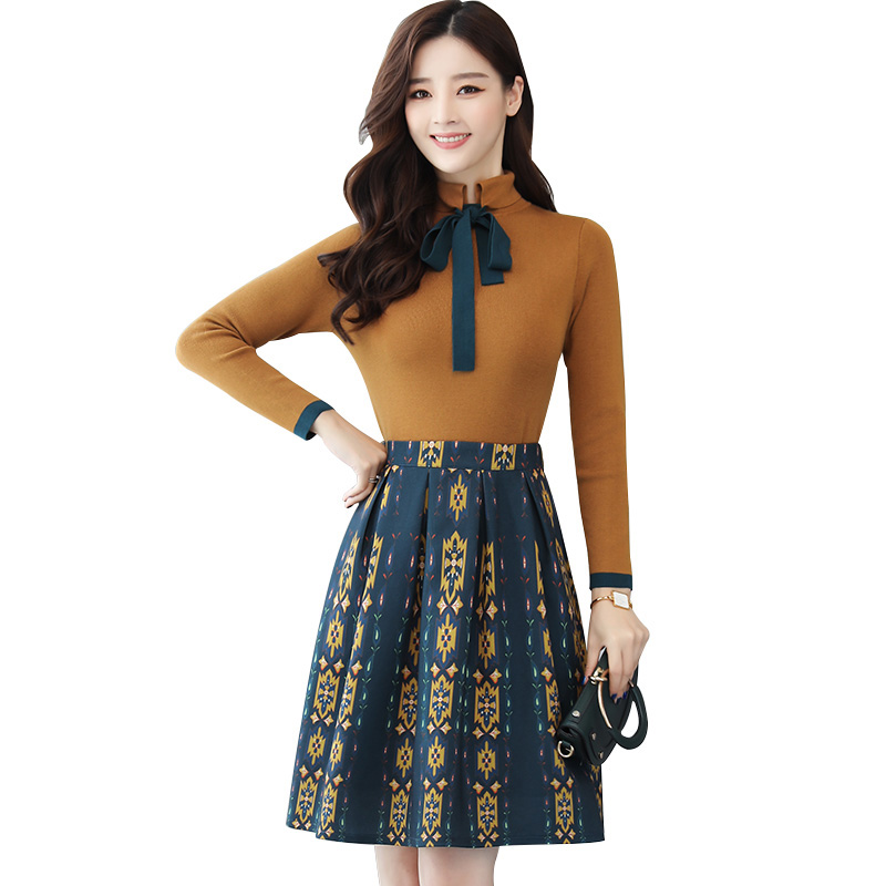 丝柏舍2018年秋季新款女士OL通勤高领系带长袖上衣搭半身裙女士套装S73R0159N