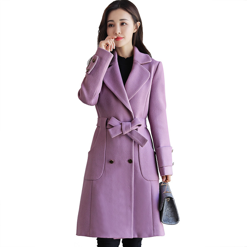 丝柏舍2017秋冬新款女纯色长袖修身口袋百搭中长款大衣S74R0158D