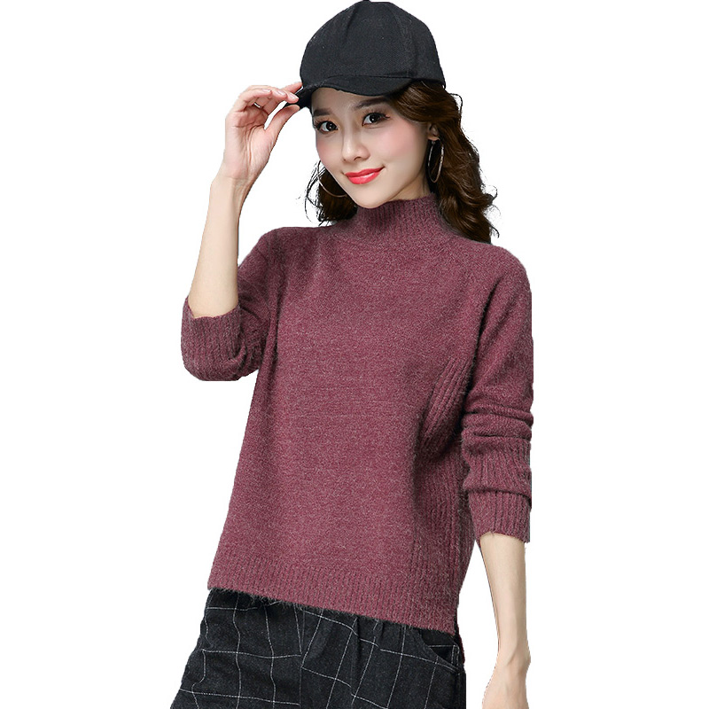 丝柏舍2017秋冬新款女纯色长袖高领宽松简约不对称毛衣S74F0141M
