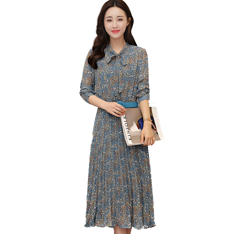 2018年春装新款女装时尚简约圆点腰带中长连衣裙S81Q0193L