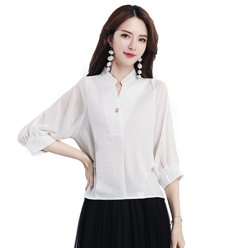 丝柏舍 女款春装2018新款韩版纯色气质七分袖宽松衬衫S81T0994C