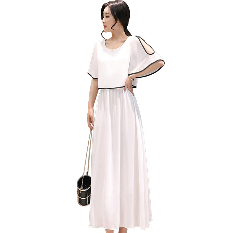 丝柏舍夏装连衣裙2019女纯色露肩长款荷叶袖S82B1234L