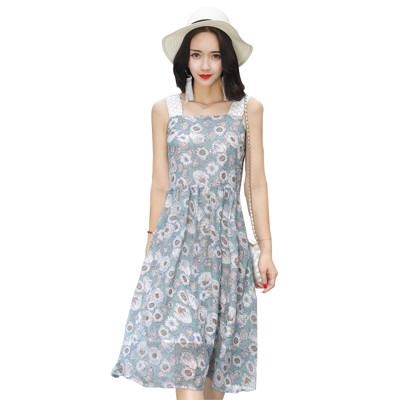 丝柏舍2019夏季女装花色无袖修身连衣裙S72R1400L
