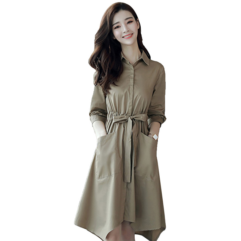 丝柏舍2018流行新款女装秋时尚纯色翻领收腰中长款外套S83B0152A