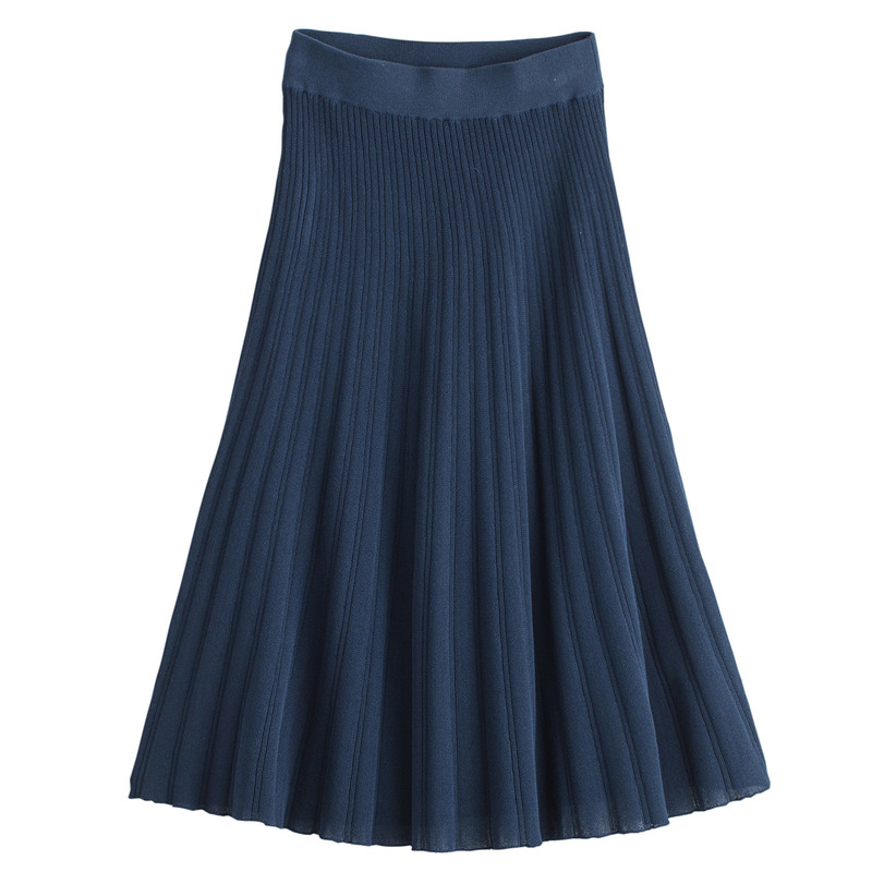 茵曼春装新款简约净色百搭毛织百褶半身裙1871110300