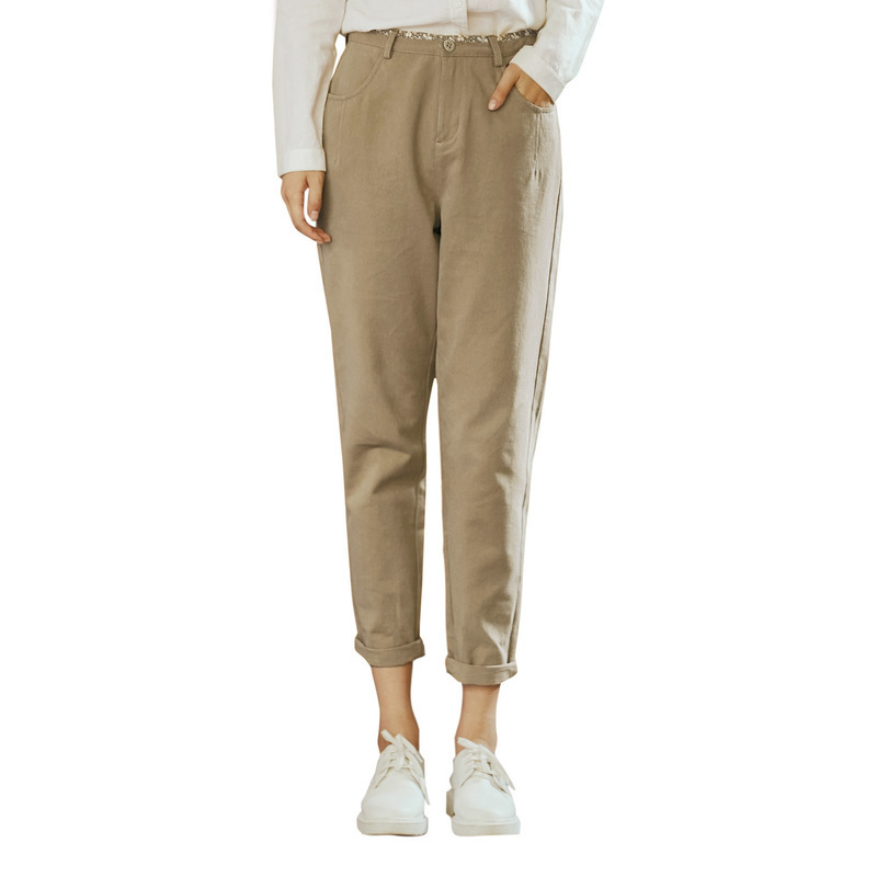 茵曼秋装新款中腰裤休闲裤宽松显瘦直筒裤九分裤女裤1873094017