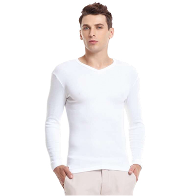 三枪纯棉V领男士贴身打底衫纯色男士秋衣上衣棉毛衫保暖内衣上衣21829A1