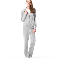 三枪天鹅绒睡衣女早春开襟长袖长裤运动服可外穿家居服套装女士81022D0