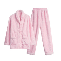 三枪睡衣 秋冬新品 菠萝格法兰绒开襟长袖长裤保暖情侣家居套装 81269D0/81306D0