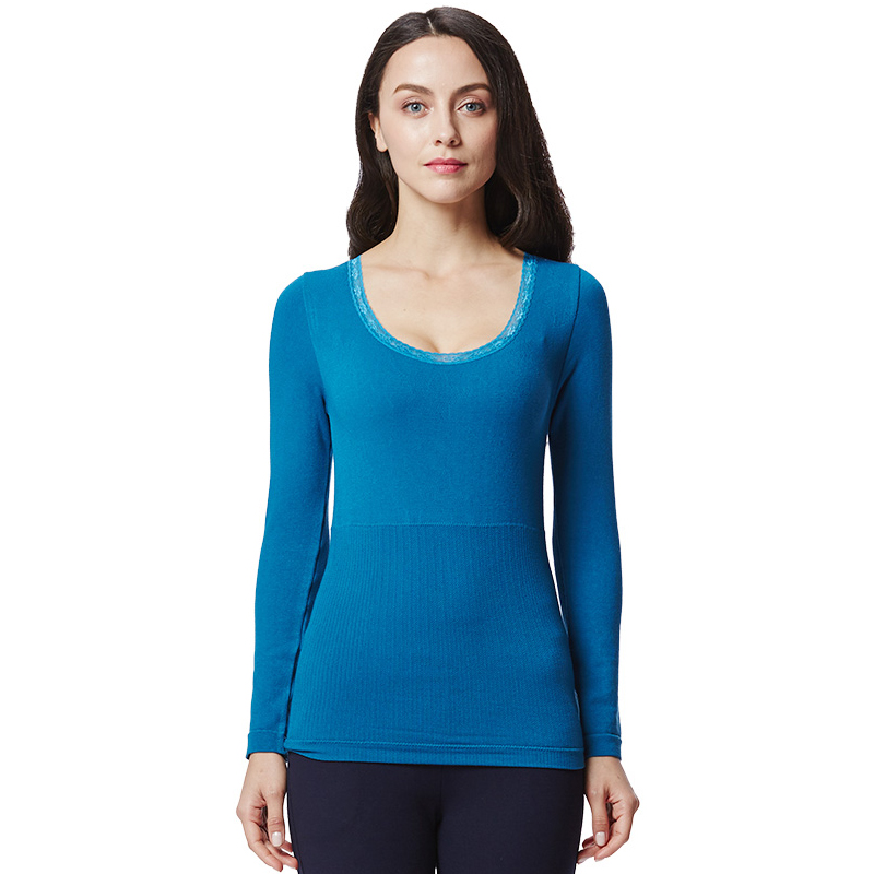 三枪美体衫女 秋冬新品加厚蕾丝圆领打底内衣修身女士上衣22860A0