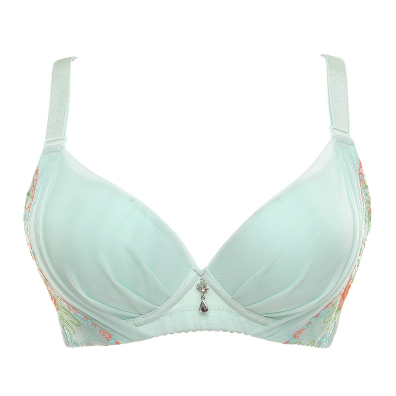 水中花正品 新款 优雅刺绣3/4上薄下厚聚拢型文胸内衣518207果绿