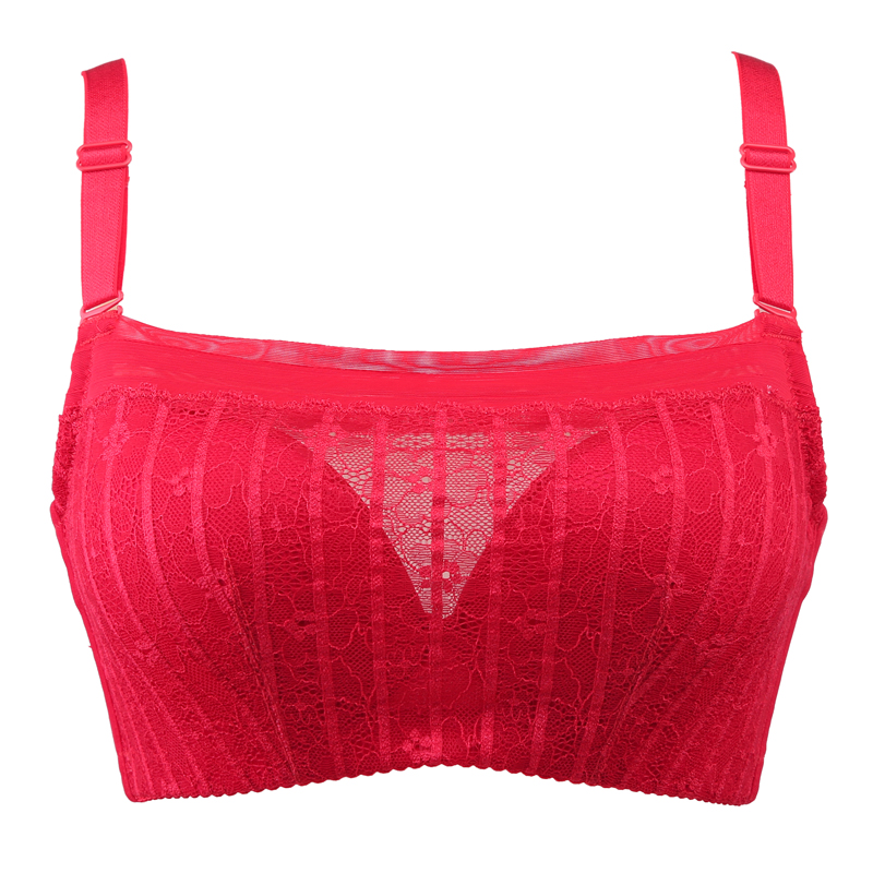 水中花新款性感蕾丝条纹3/4抹胸式舒适钢圈聚拢型文胸内衣女318125