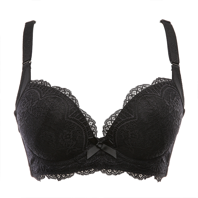 水中花无钢圈聚拢文胸调整型内衣蕾丝性感胸罩大码薄款小胸厚杯女