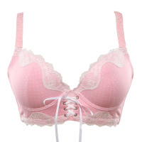 水中花新款深V性感圆点蕾丝边女中厚钢圈调整聚拢型文胸内衣