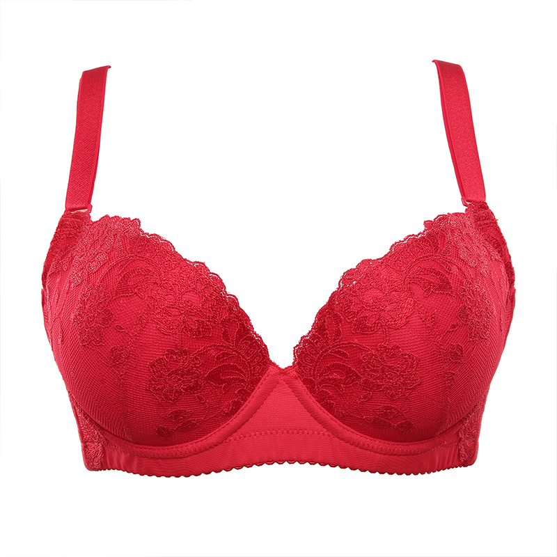 水中花 文胸婚纱刺绣收副乳性感舒适聚拢型红文胸内衣女