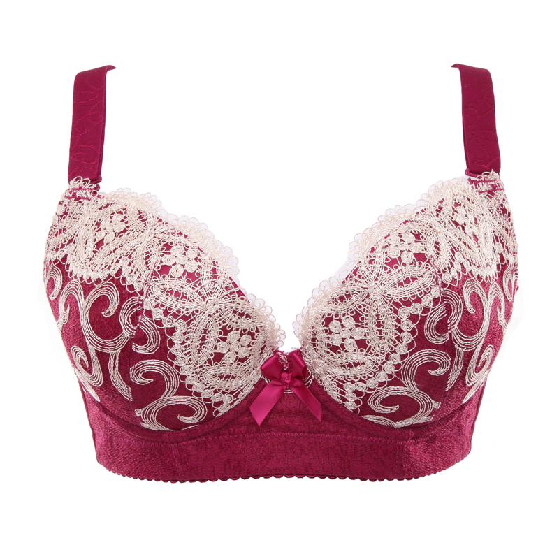 水中花性感聚拢文胸调整型收副乳内衣大码透气薄款大胸罩少女美背