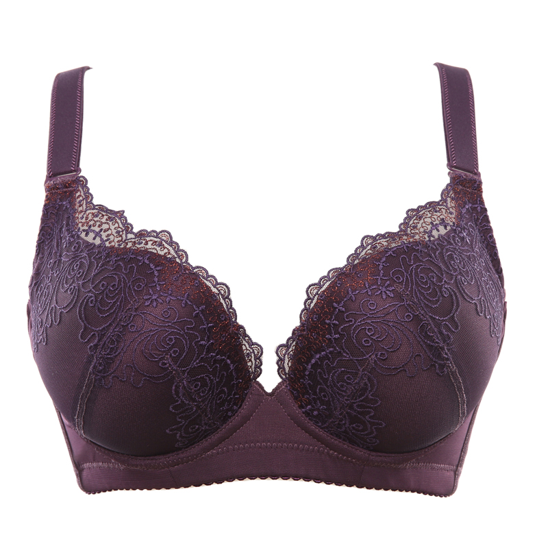 水中花新款刺绣舒适加厚杯上薄下厚钢圈聚拢型文胸内衣女