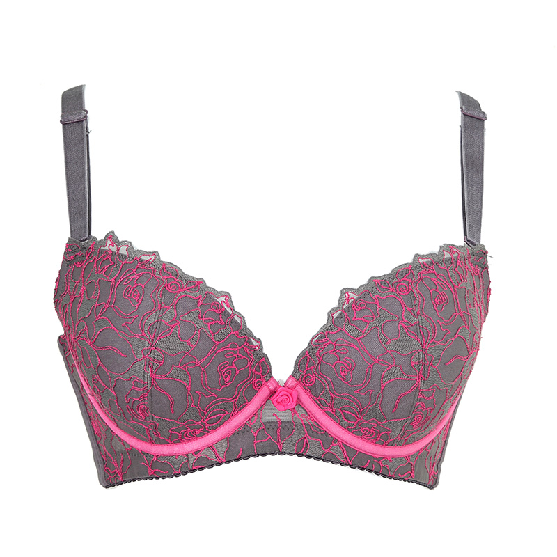 水中花新款公主花朵刺绣钢圈聚拢型文胸三排扣美背内衣女318111