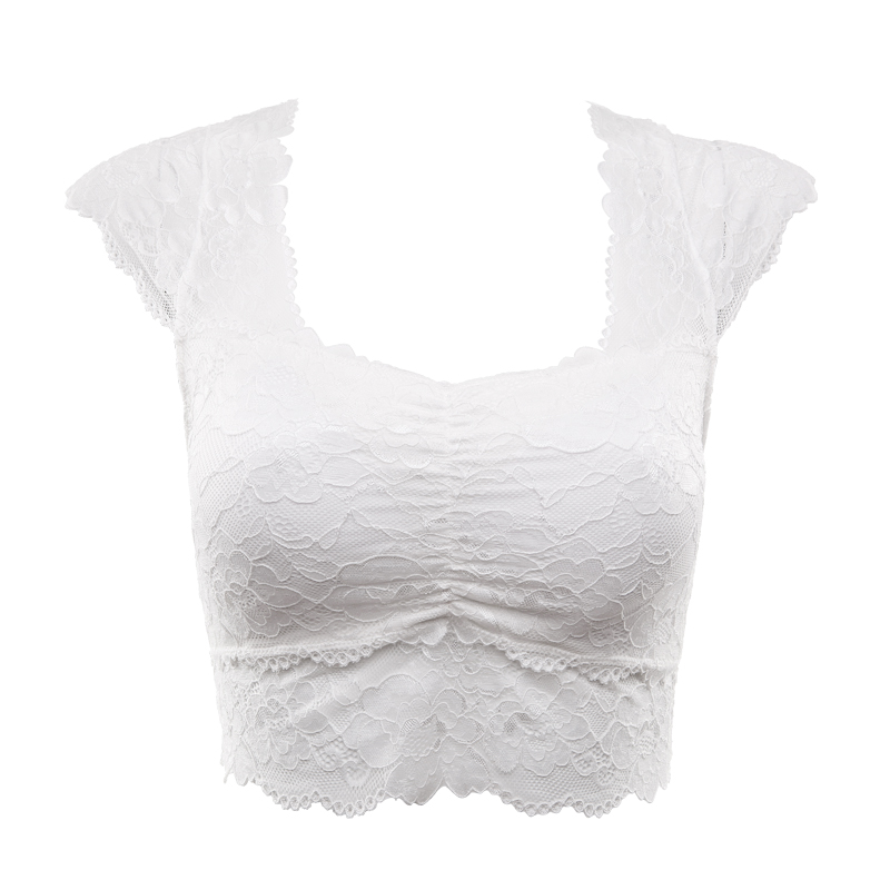 水中花夏新款 浪漫蕾丝防走光可拆卸胸垫透气打底背心