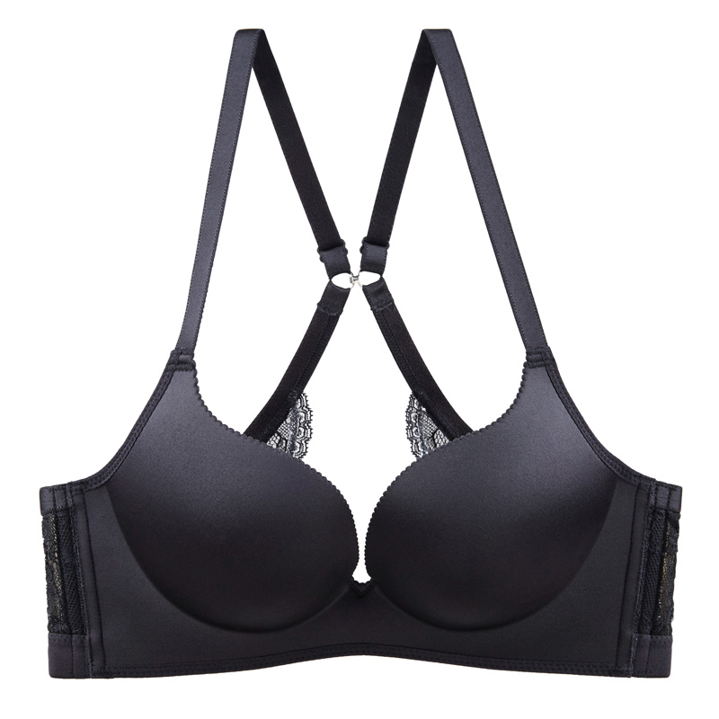 水中花新款性感美背蕾丝交叉扣防滑肩带文胸无钢圈光面无痕