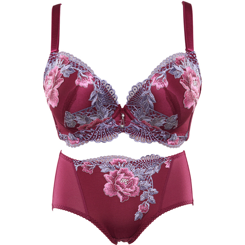 水中花 新款 刺绣聚拢型内衣套装【文胸+内裤】
