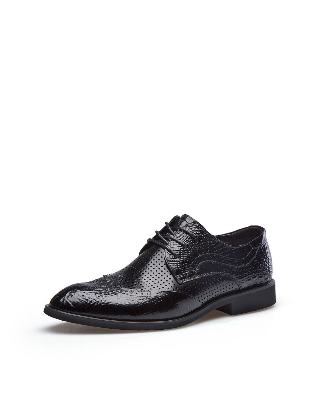 花花公子(PLAYBOY)男鞋2017新款男士冲孔透气时尚商务凉鞋正装头层牛皮皮鞋夏季洞洞鞋黑色7BW551086L01