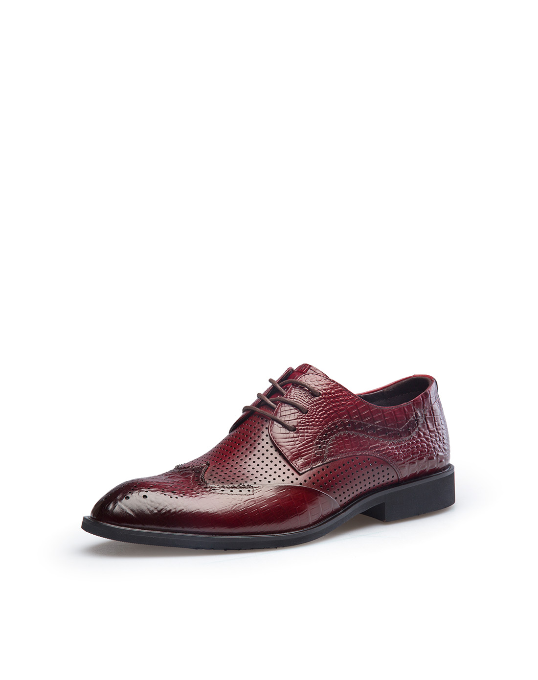 花花公子(PLAYBOY)男鞋2017新款男士冲孔透气时尚商务凉鞋正装头层牛皮皮鞋夏季洞洞鞋酒红7BW551086L13